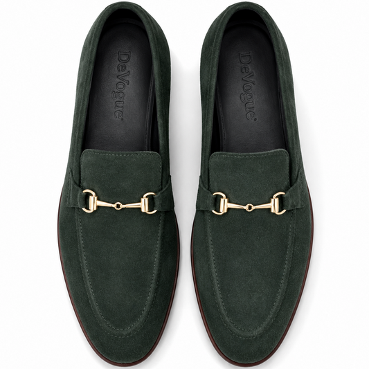 4001-Green Suede Goat Leather Formal Horse Bit Style