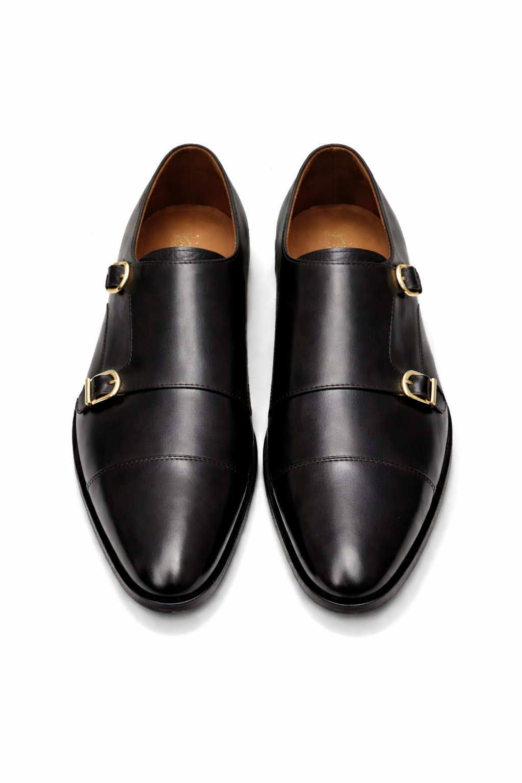 SKU:2011-Black Cow Leather Formal Double Monk Style - DeVogue