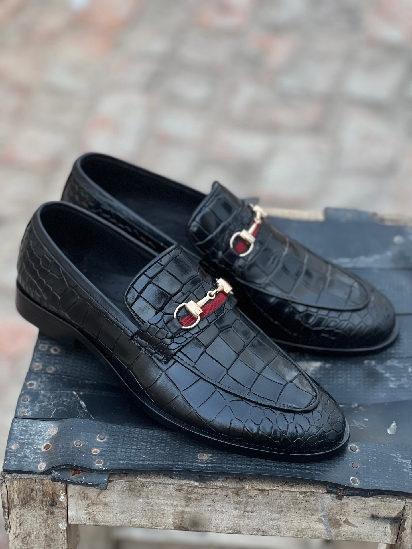 4031-Black Croco Leather Horse bit Formal