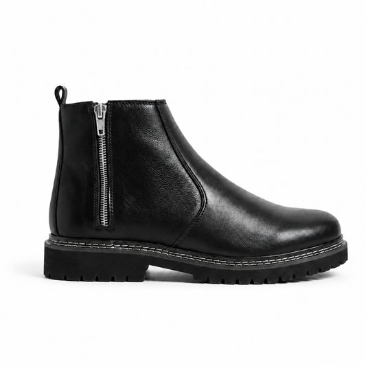 8020-Black Zipper Chelsea Boots