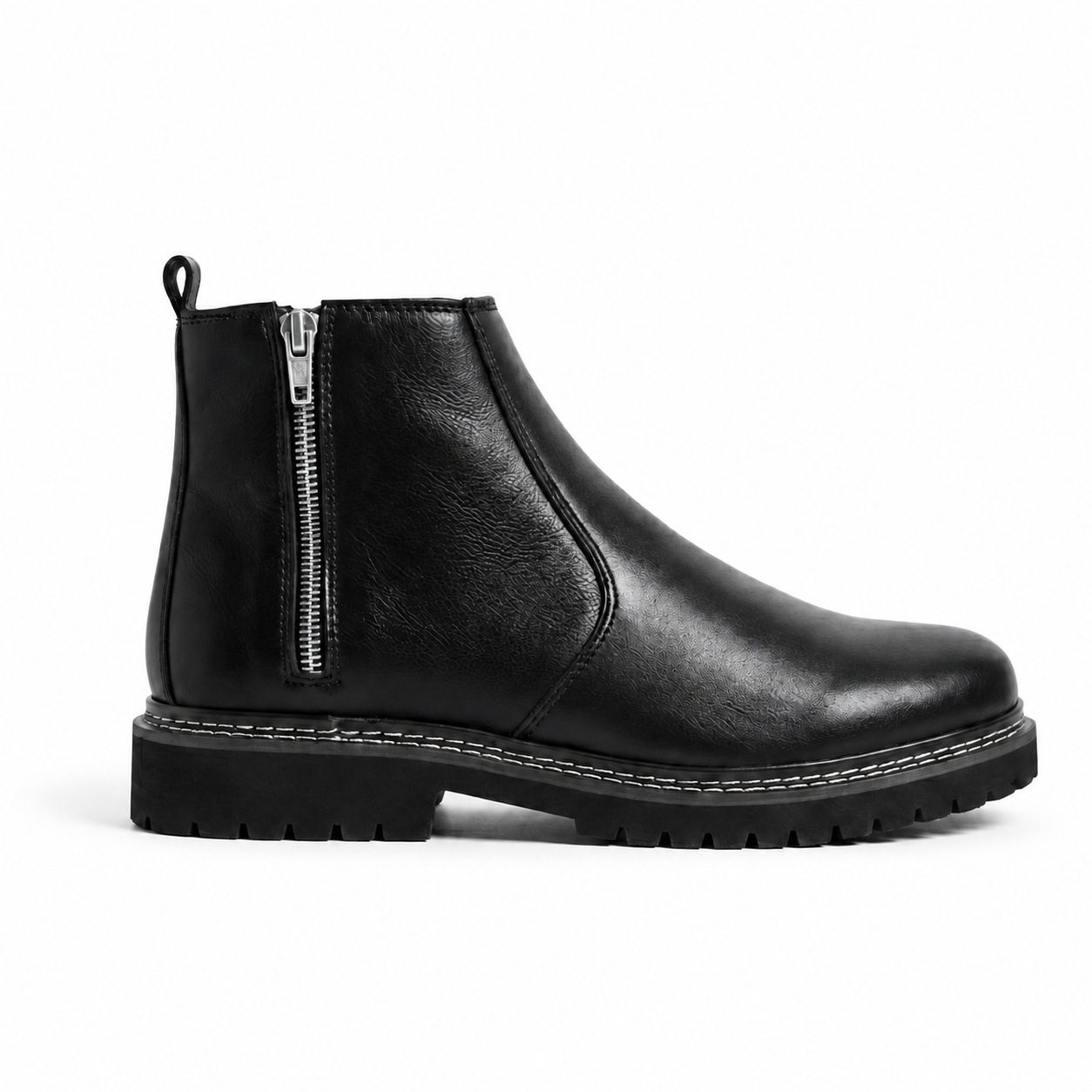 8020-Black Zipper Chelsea Boots