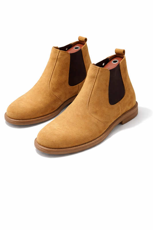SKU:8011-Camel Suede Cow Leather Chelsea boots - DeVogue