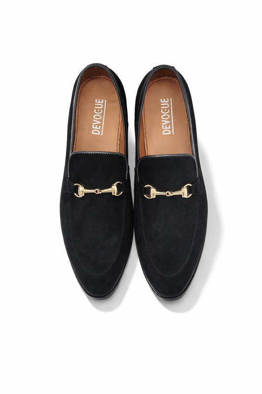 4001-Suede Black Goat Leather Formal Horse Bit Style - DeVogue