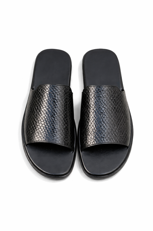 408-Black Chappal style Pure Cow Leather Shoes
