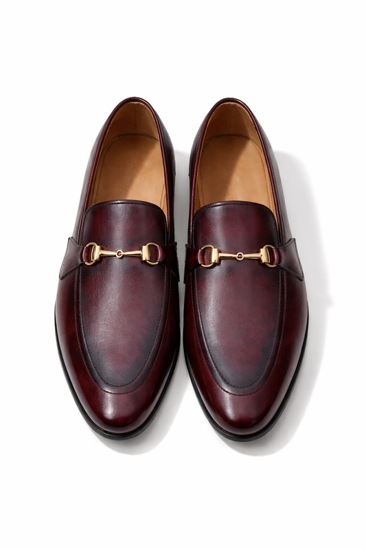 4010-برگنڈی گائے کا چمڑا فارمل ہارس بٹ اسٹائل