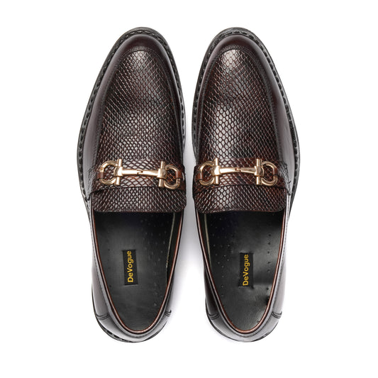 ST-05-Snake Brown Cow Leather Horse bit Formal - DeVogue