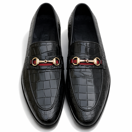 4031-Black Croco Leather Horse bit Formal
