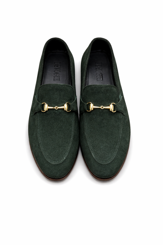 4001-Green Suede Goat Leather Formal Horse Bit Style - DeVogue