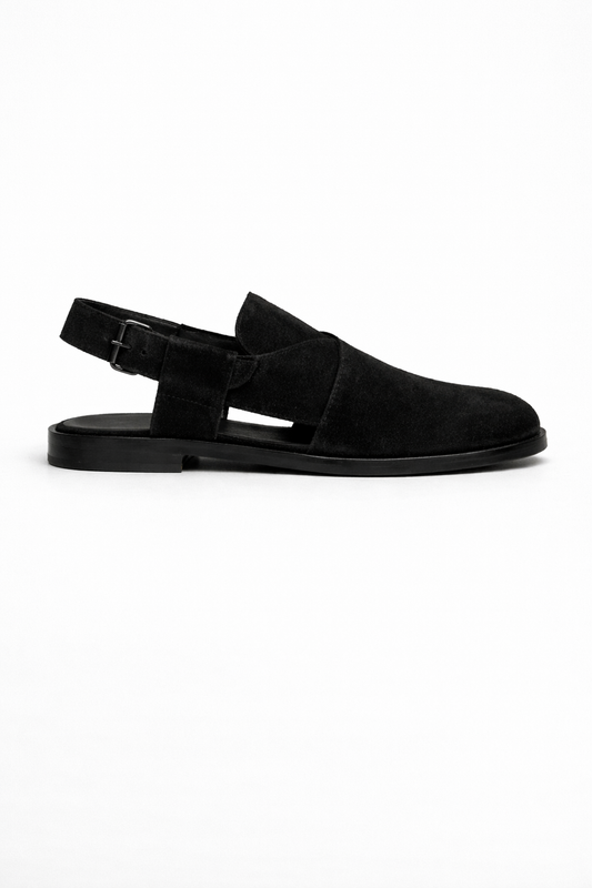 CL-04 Black Suede Peshawari Chappal - DeVogue
