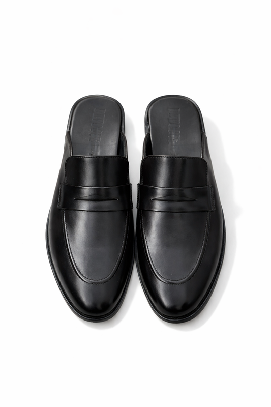 5044-Black Mule style Pure Cow Leather Shoes - DeVogue