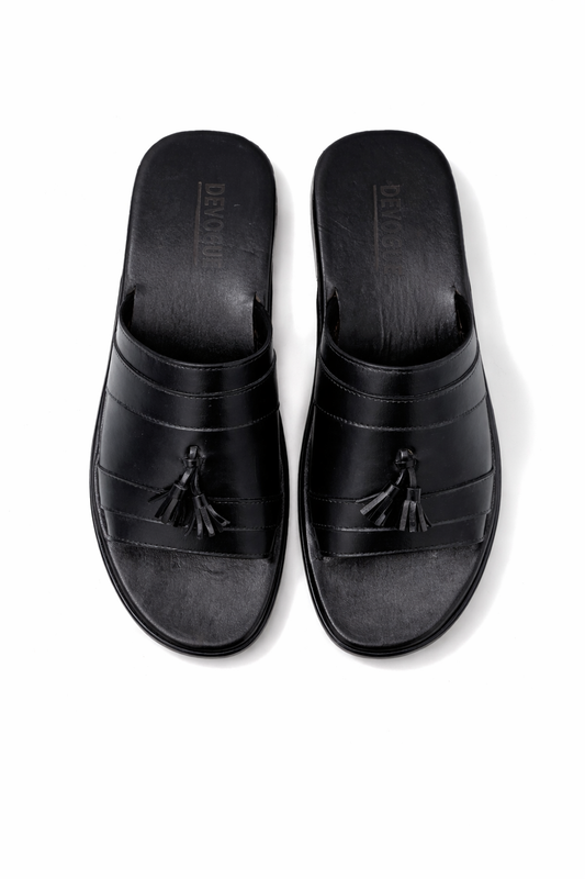 R-407-Black Premium Quality Tassel Chappal Pure Cow Leather Shoes Trending shoes - DeVogue