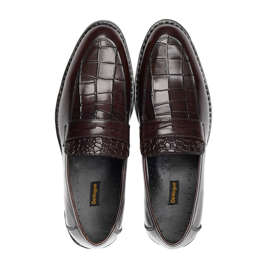 ST-06-Brown Crocodile print Leather Horse bit Formal Loafer Style In Rubber sole - DeVogue