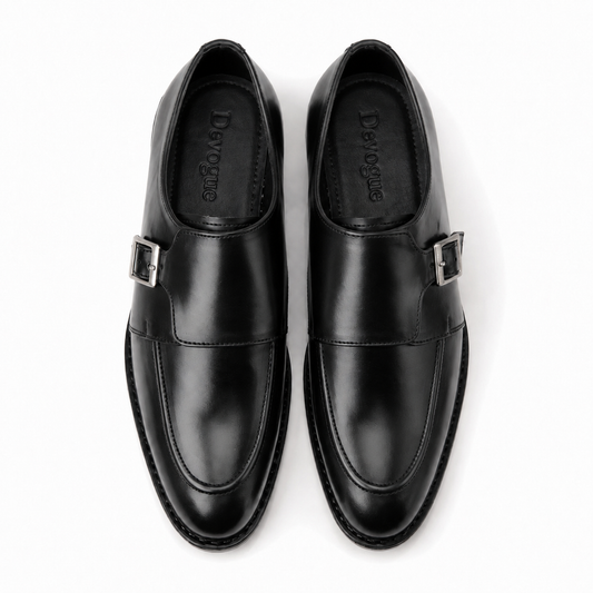 7011-Black Rubber Sole Cow Leather Formal