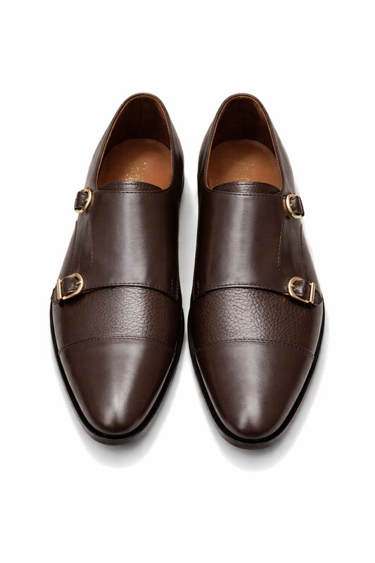 2011-Mild Brown Cow Leather Formal Double Monk Style - DeVogue