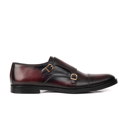 2011-Patina Blood colour Cow Leather Formal Double Monk Style - DeVogue