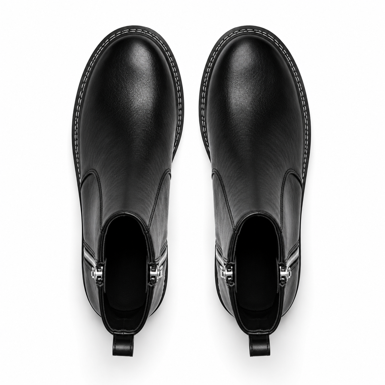 8020-Black Zipper Chelsea Boots