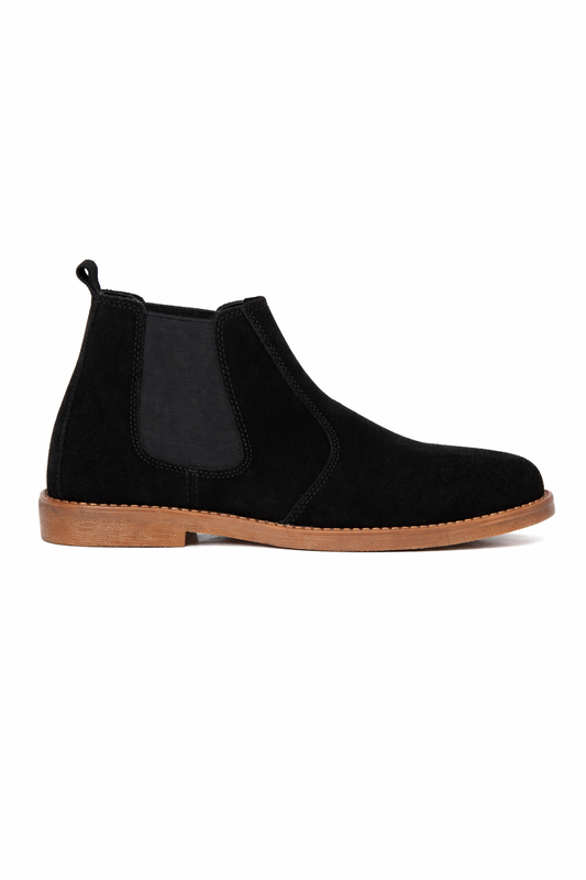 SKU:8011-Black Suede Cow Leather Chelsea boots - DeVogue