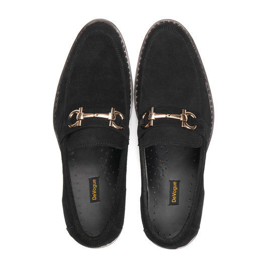 ST-05-Black Suede Cow Leather Horse bit Formal Loafer Style In Rubber sole