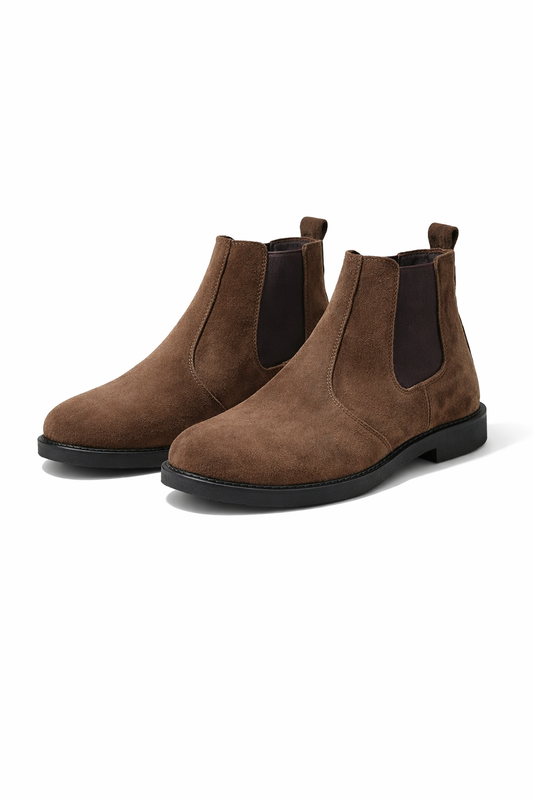 SKU:8011-Brown Suede Cow Leather Chelsea boots - DeVogue