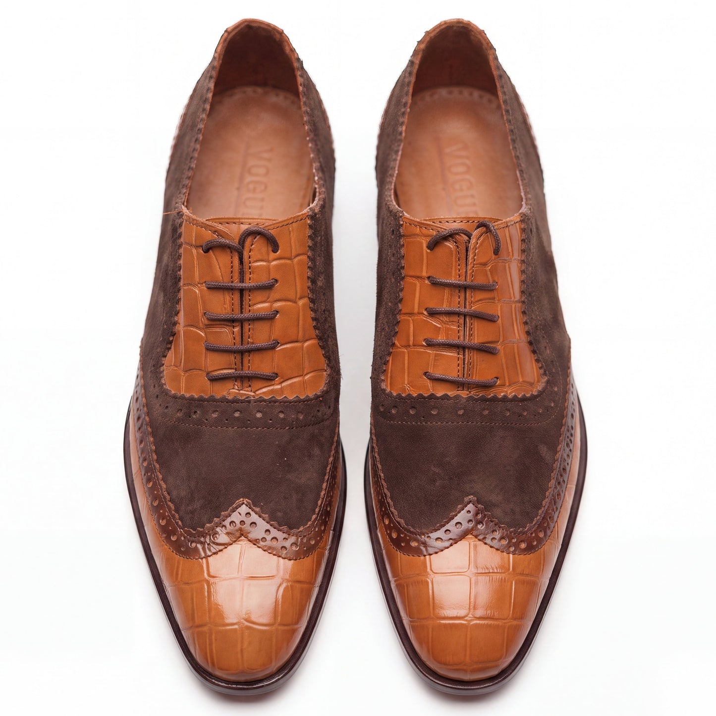 SKU:2333-Brown Croc Suede Style Leather sole
