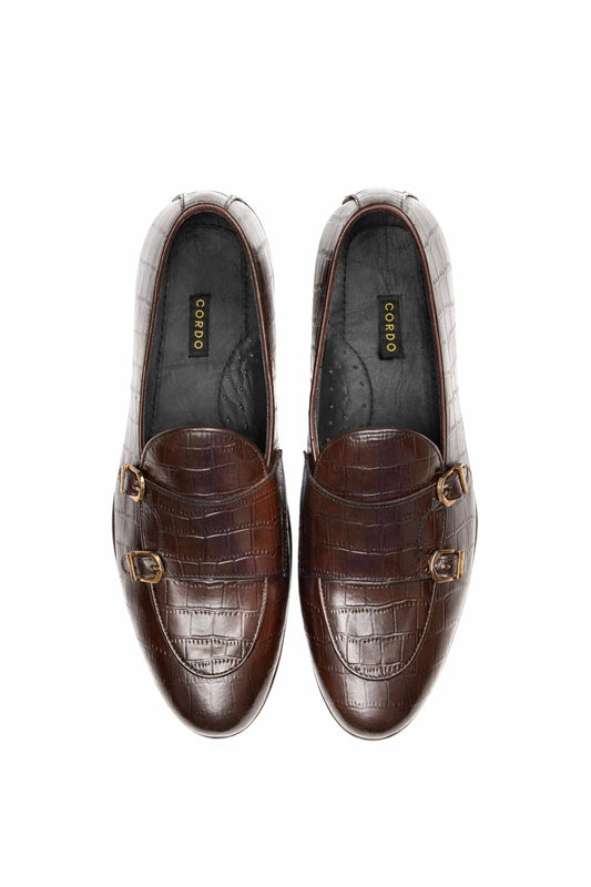 2012-Croco Cow Leather Casual Double Monk Style