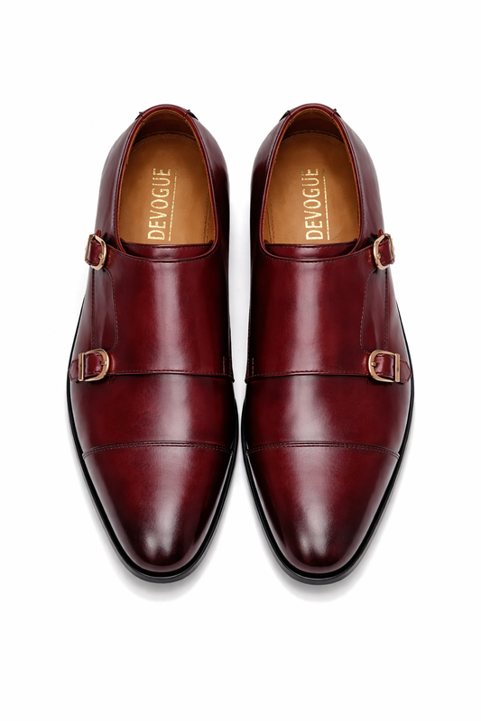 2011-Burgundy Cow Leather Formal Double Monk Style - DeVogue