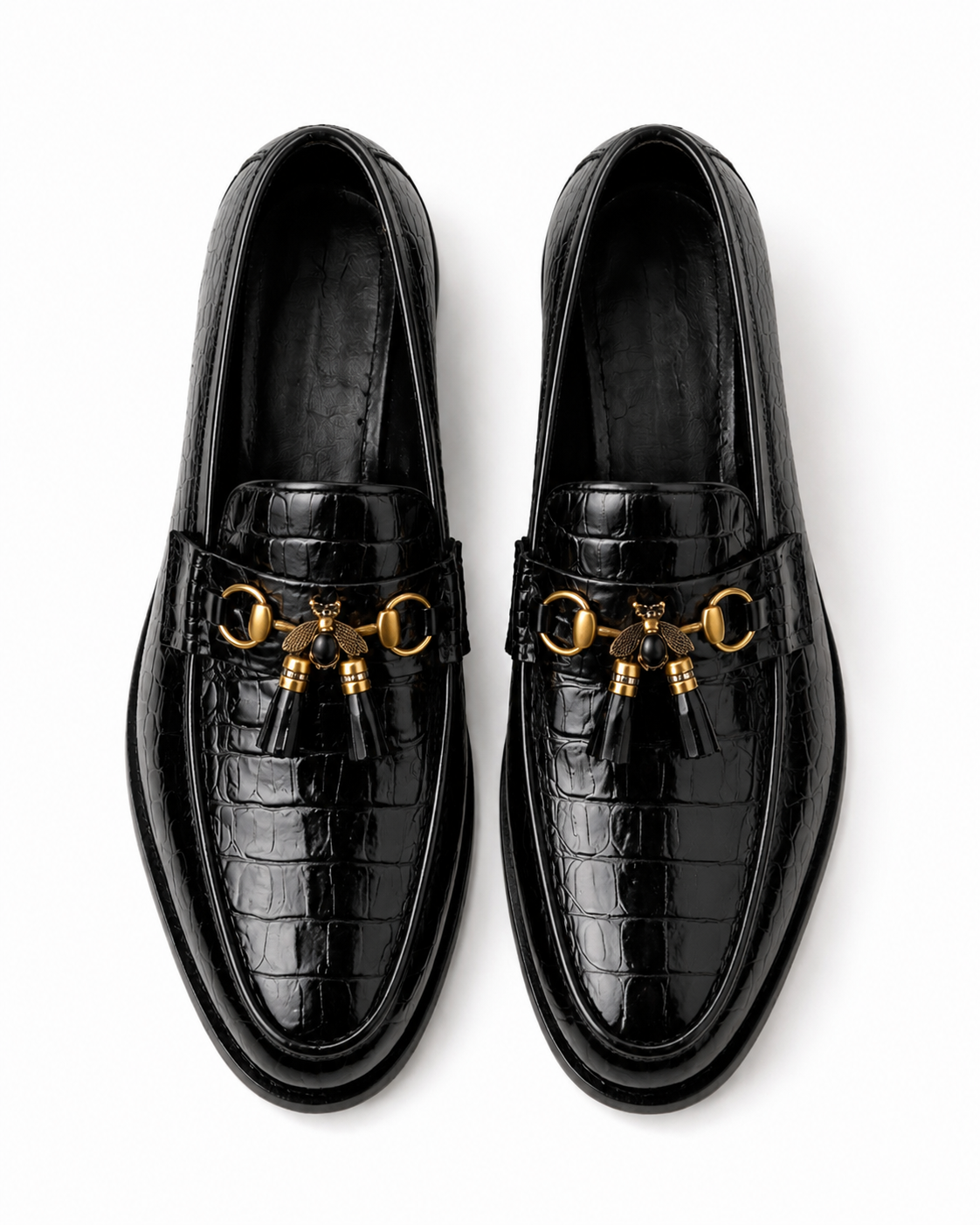 ST-12 Black Croc loafers with Patina finish