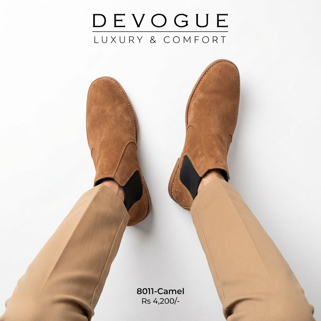 SKU:8011-Camel Suede Cow Leather Chelsea boots