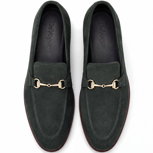 4001-Green Suede Goat Leather Formal Horse Bit Style