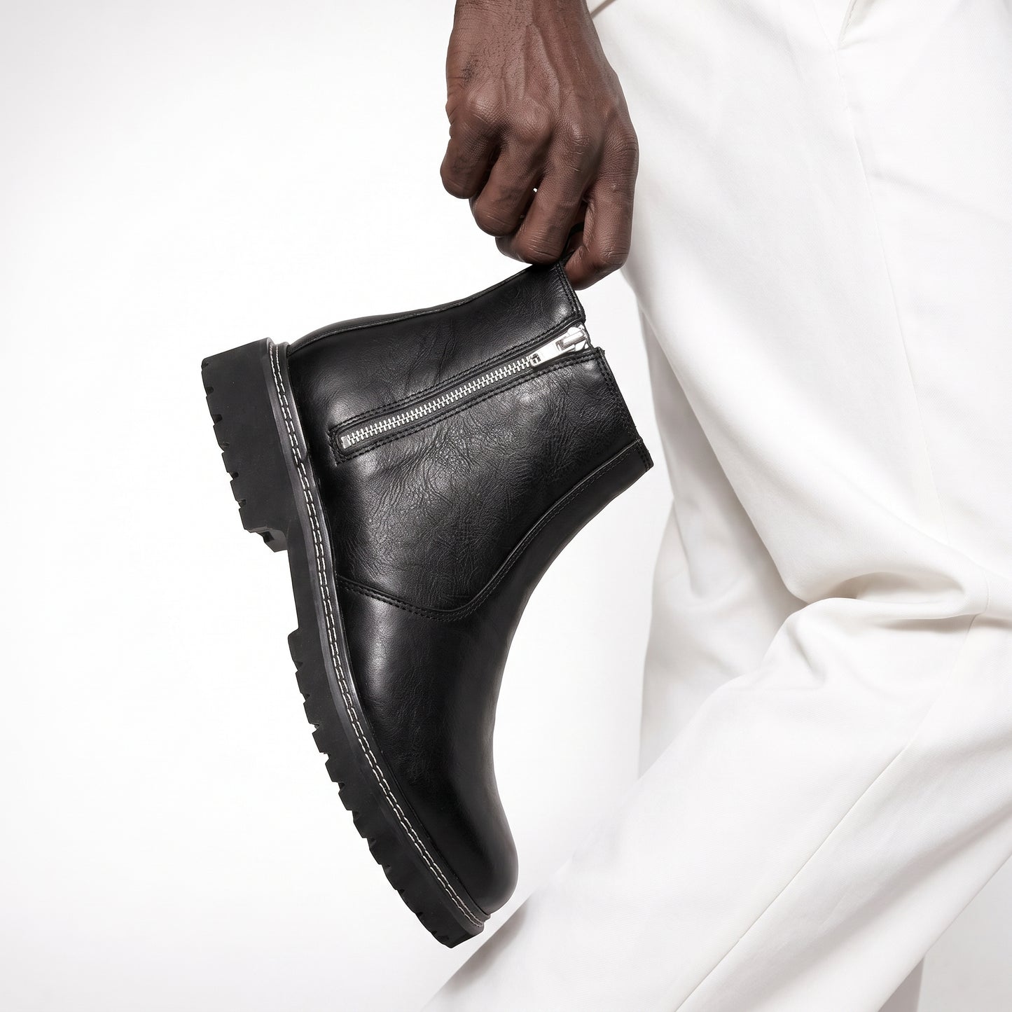 8020-Black Zipper Chelsea Boots