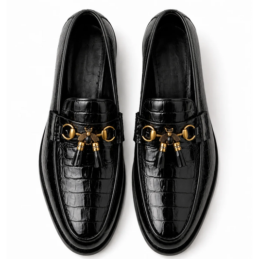 ST-12 Black Croc loafers with Patina finish