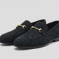4001-Suede Black Goat Leather Formal Horse Bit Style