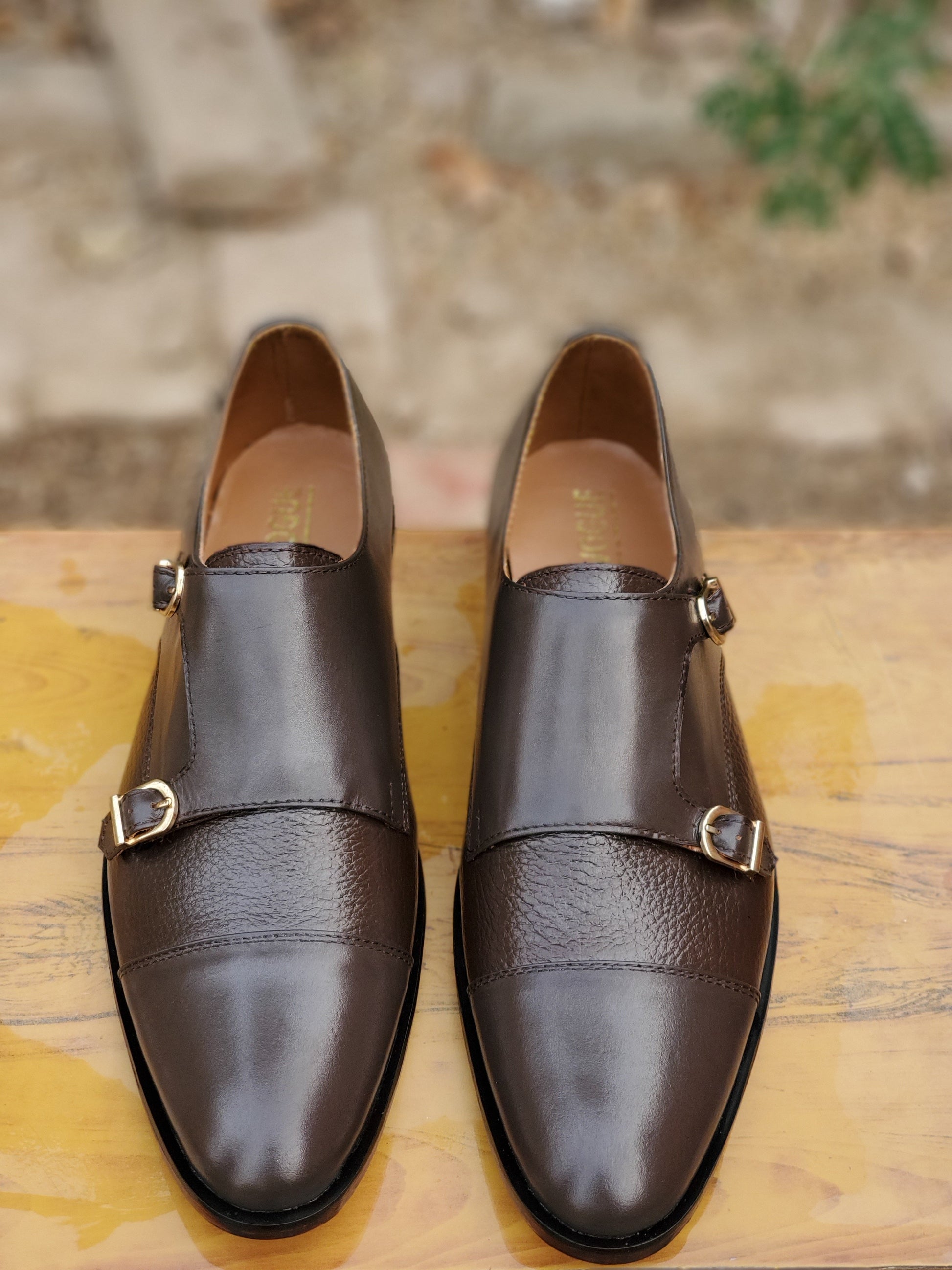 2011-Mild Brown Cow Leather Formal Double Monk Style - Devogue store
