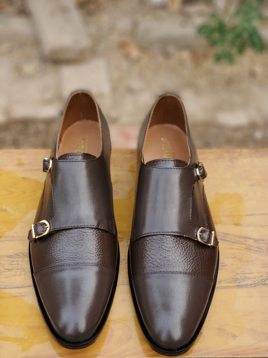 2011-Mild Brown Cow Leather Formal Double Monk Style - Devogue store