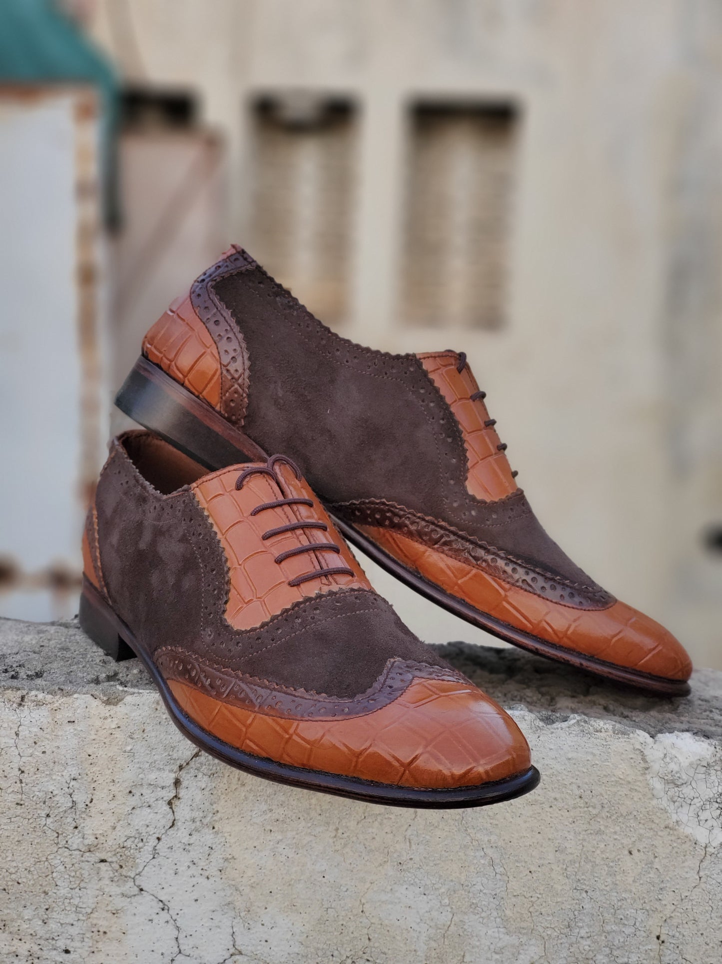 SKU:2333-Brown Croc Suede Style Leather sole - DeVogue