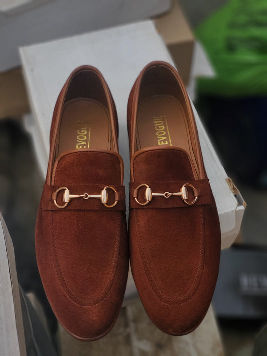 SKU:4050-Brown Suede Cow Leather Formal Loafer Style - DeVogue