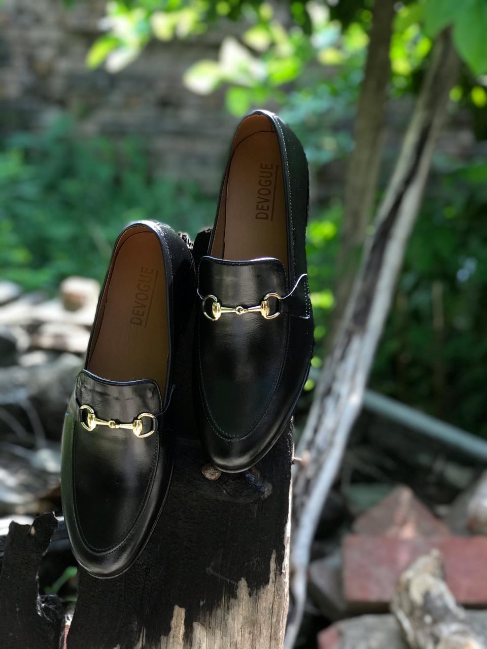 SKU:4001-Black Cow Leather Formal Loafer Style - Devogue store
