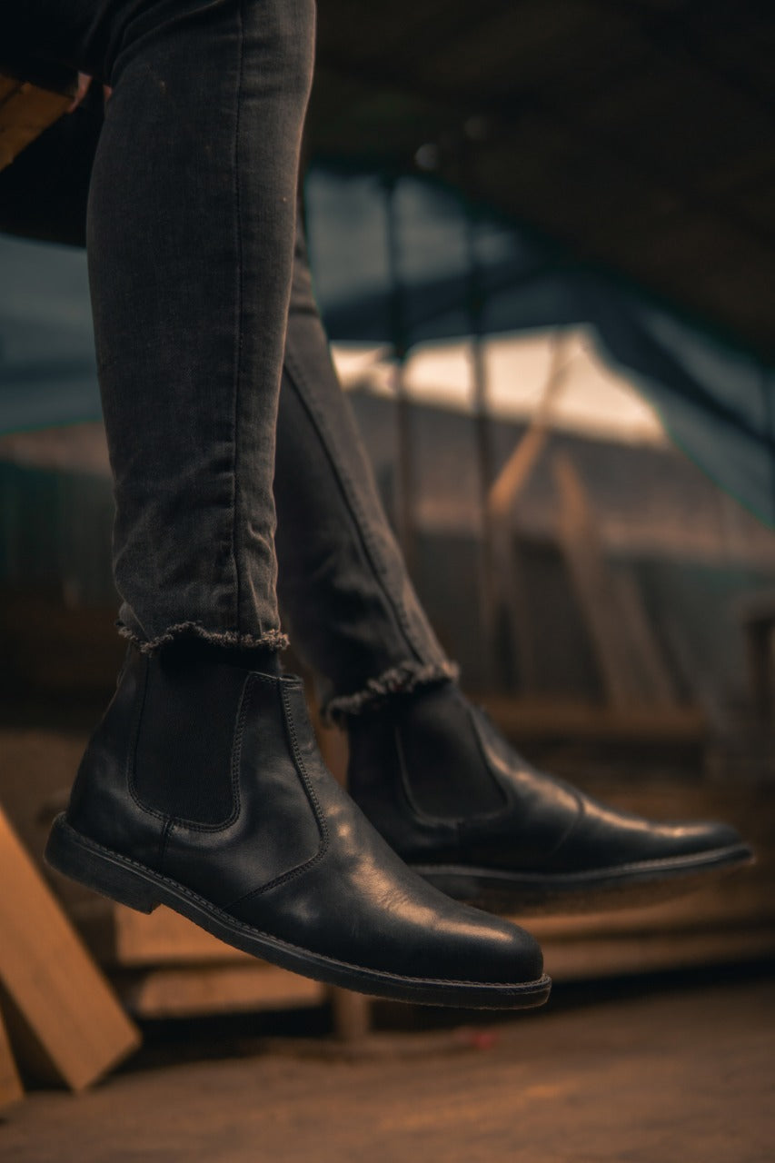SKU:8010-Black Cow Leather Chelsea boots - Devogue store