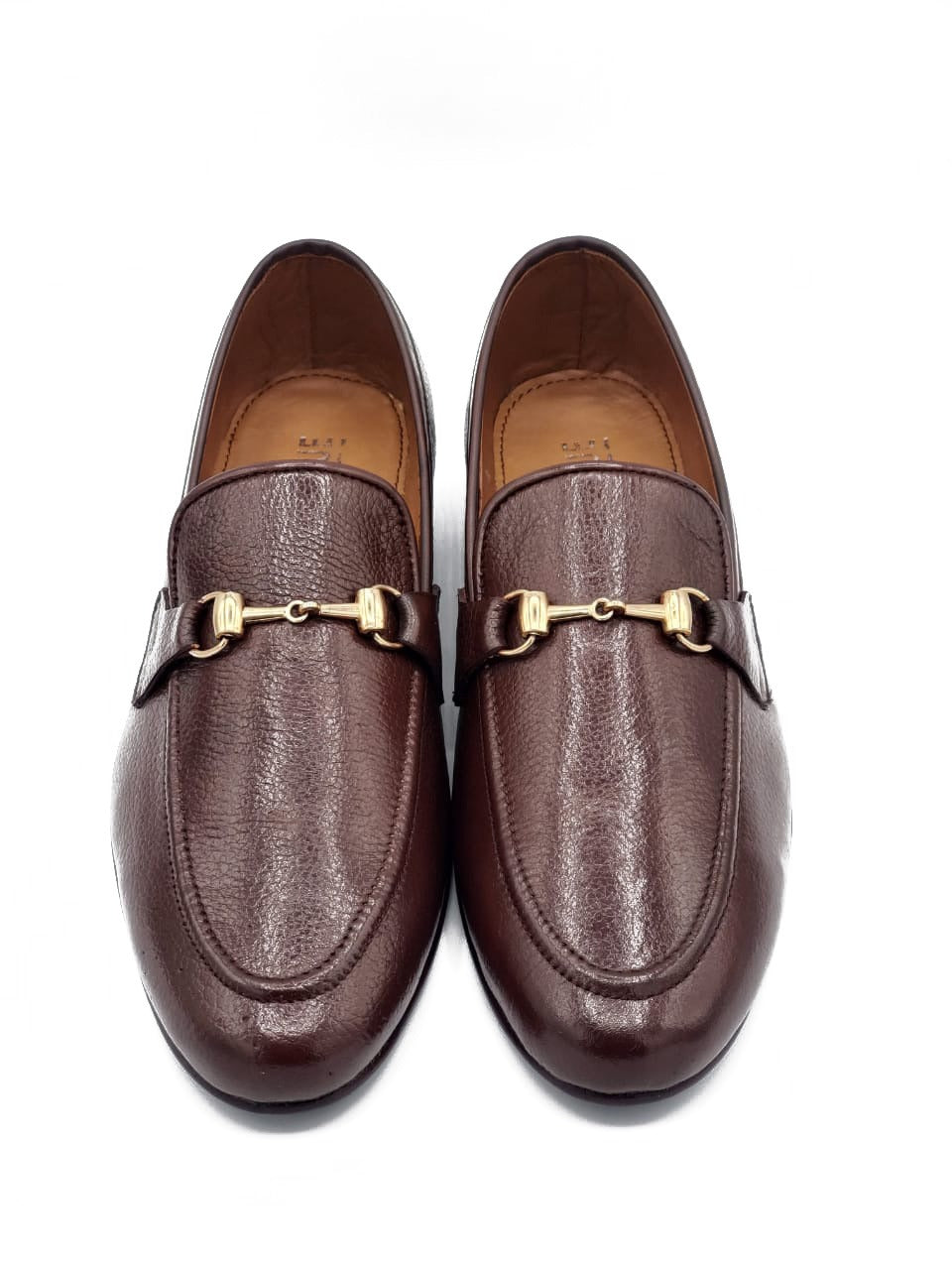 SKU:4020-Brown Grain Premium Formal leather loafers - DeVogue