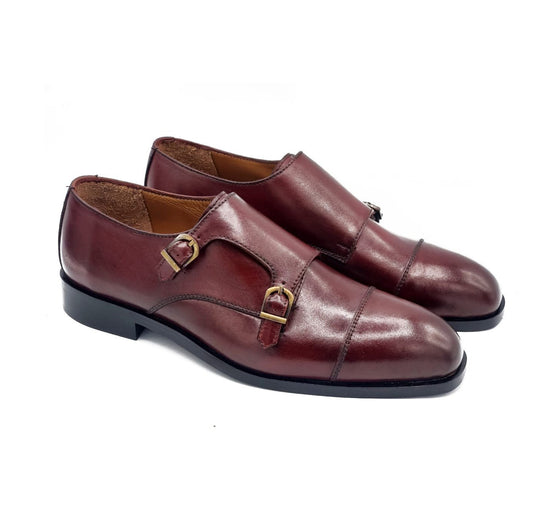 2011-Burgundy Cow Leather Formal Double Monk Style