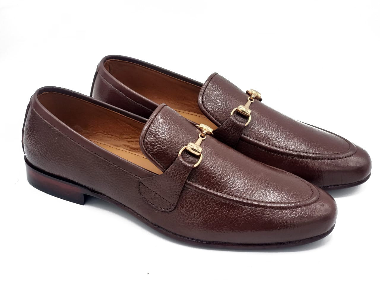 SKU:4020-Brown Grain Premium Formal leather loafers - DeVogue
