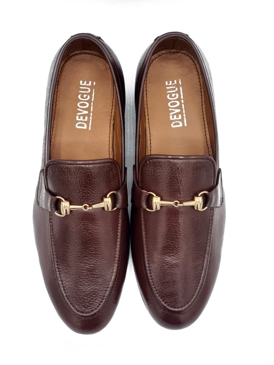 SKU:4020-Brown Grain Premium Formal leather loafers - DeVogue