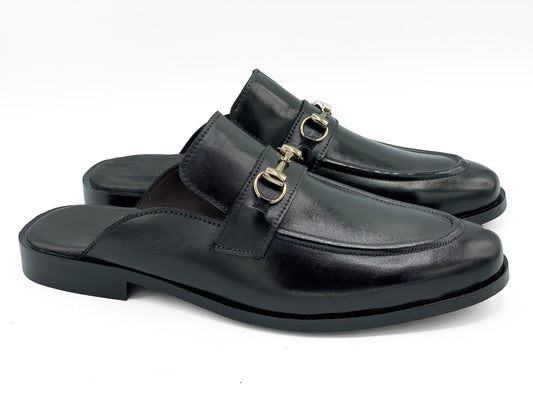 4044-Black Mule style Pure Cow Leather Shoes - DeVogue