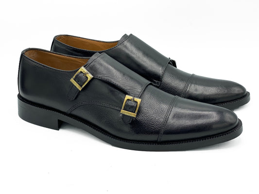 2011-Mild Black Cow Leather Formal Double Monk Style - DeVogue