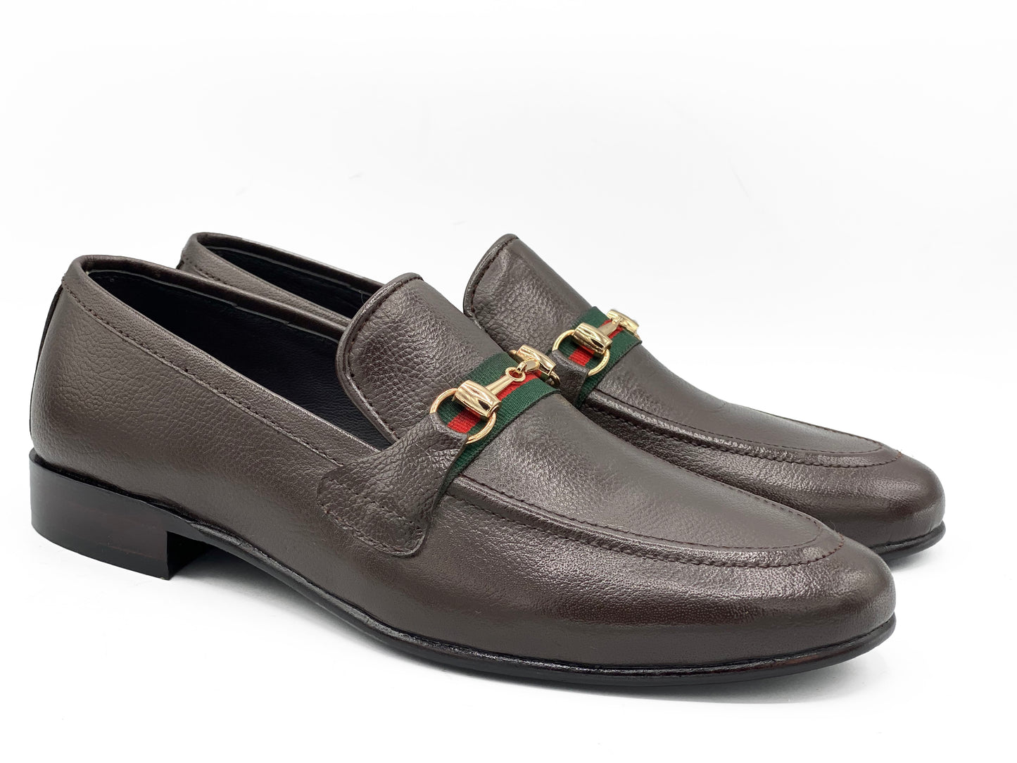 SKU:4030-Brown Grain Premium Formal leather loafers - DeVogue