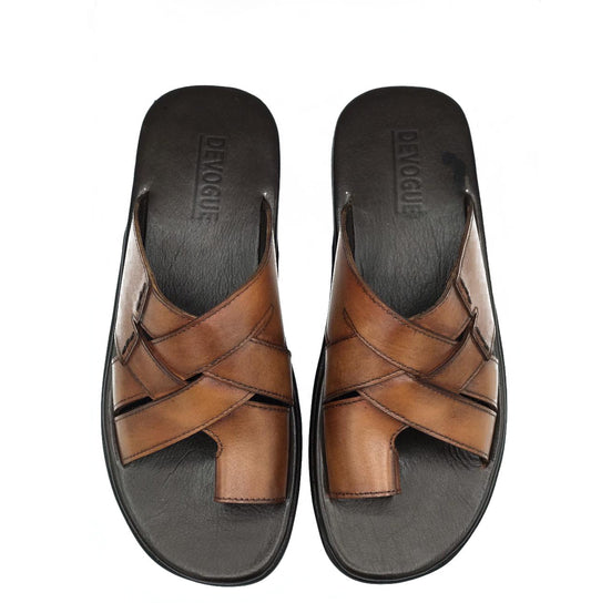 SKU: R-403-Brown Strips Premium Quality Chappal Pure Cow Leather Shoes Trending shoes
