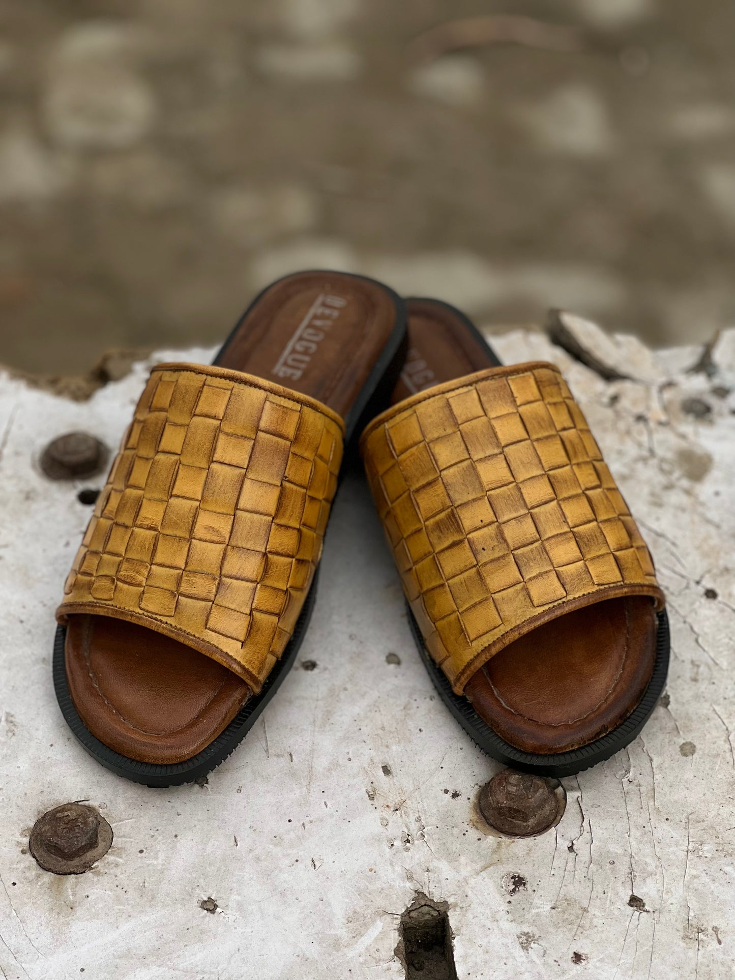 401-Mustard Brown Chappal style Pure Cow Leather Shoes Trending shoes
