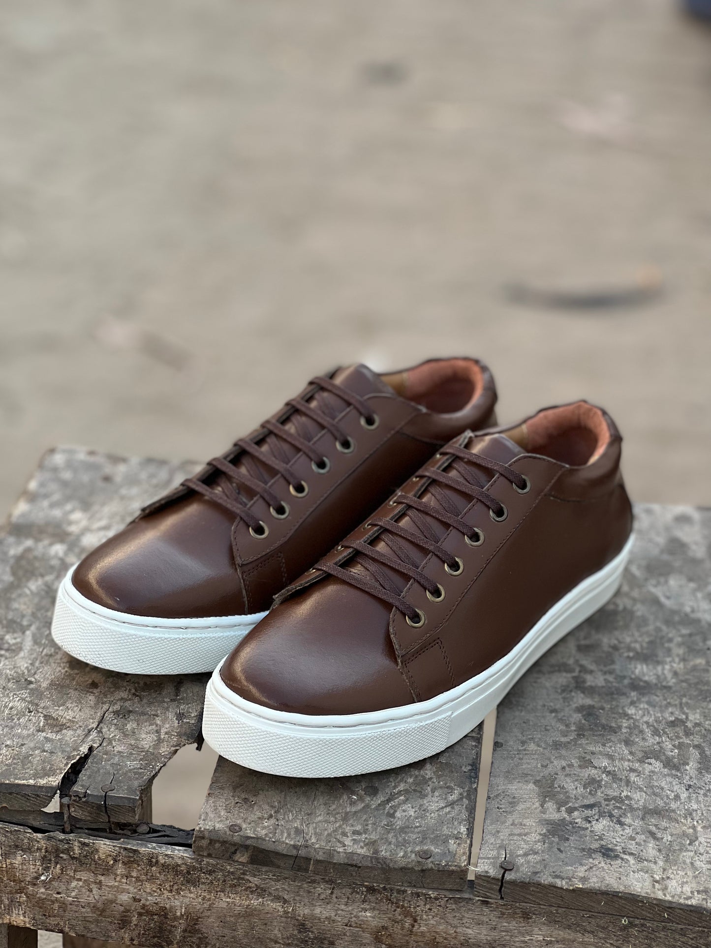 SK-BRN Leather Casual Sneaker with Rubber Sole
