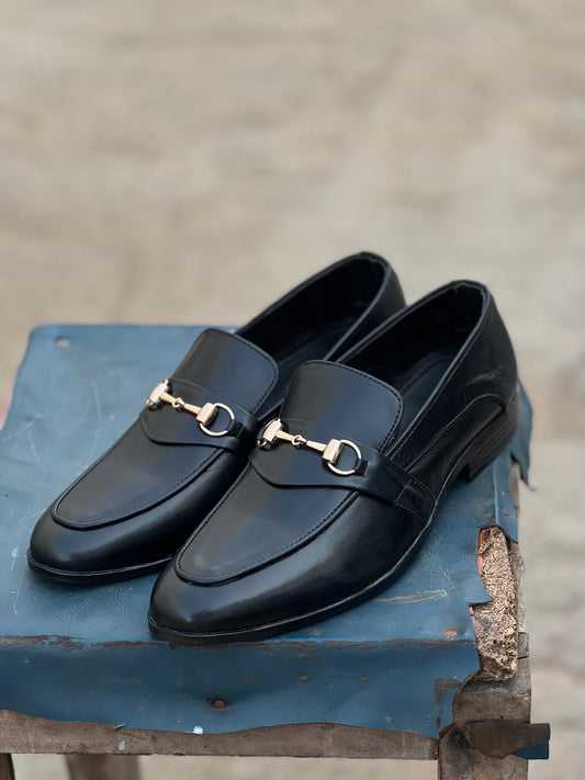 4003-Black Cow Leather Formal Loafer Style in Rubber sole