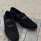 SKU:7097-Black Pure Leather Formal Suede Shoe